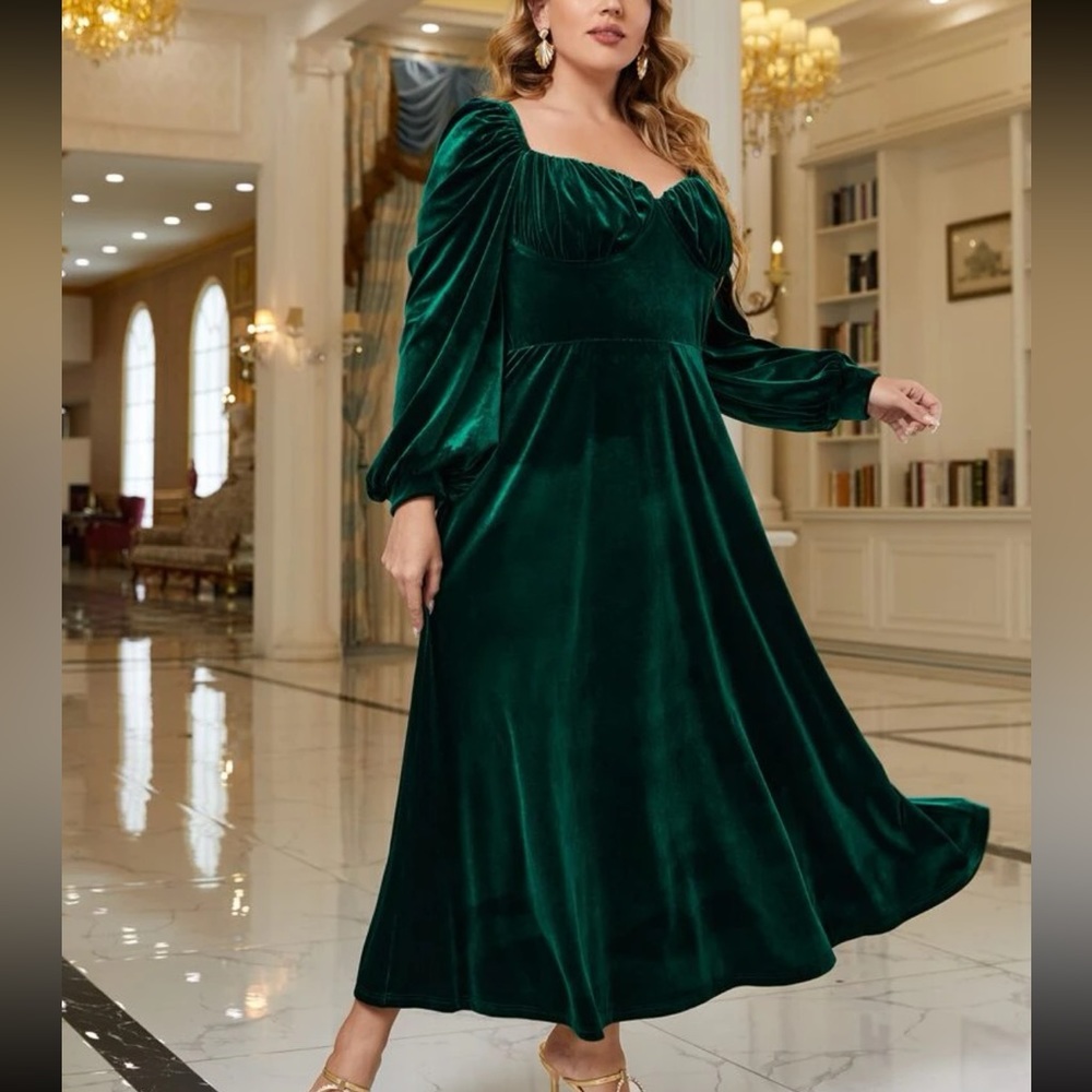 Long beautiful green dress.